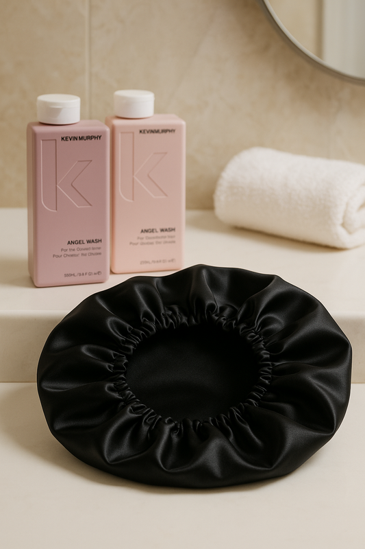 Bonnet en satin de soie noir - Bonnet de nuit fait main