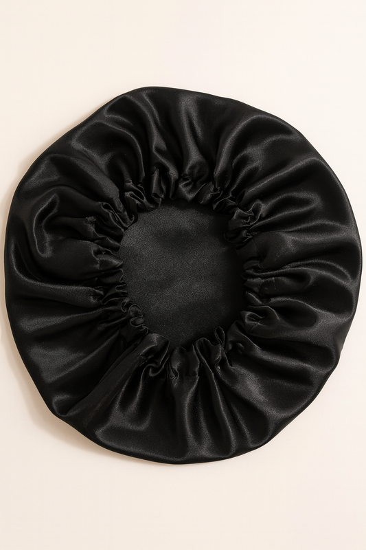 Bonnet en satin de soie noir - Bonnet de nuit fait main