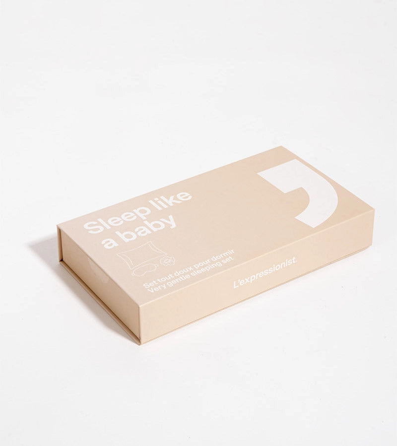 Set de masque - taie d’oreiller et chouchou en satin couleur champagne ...